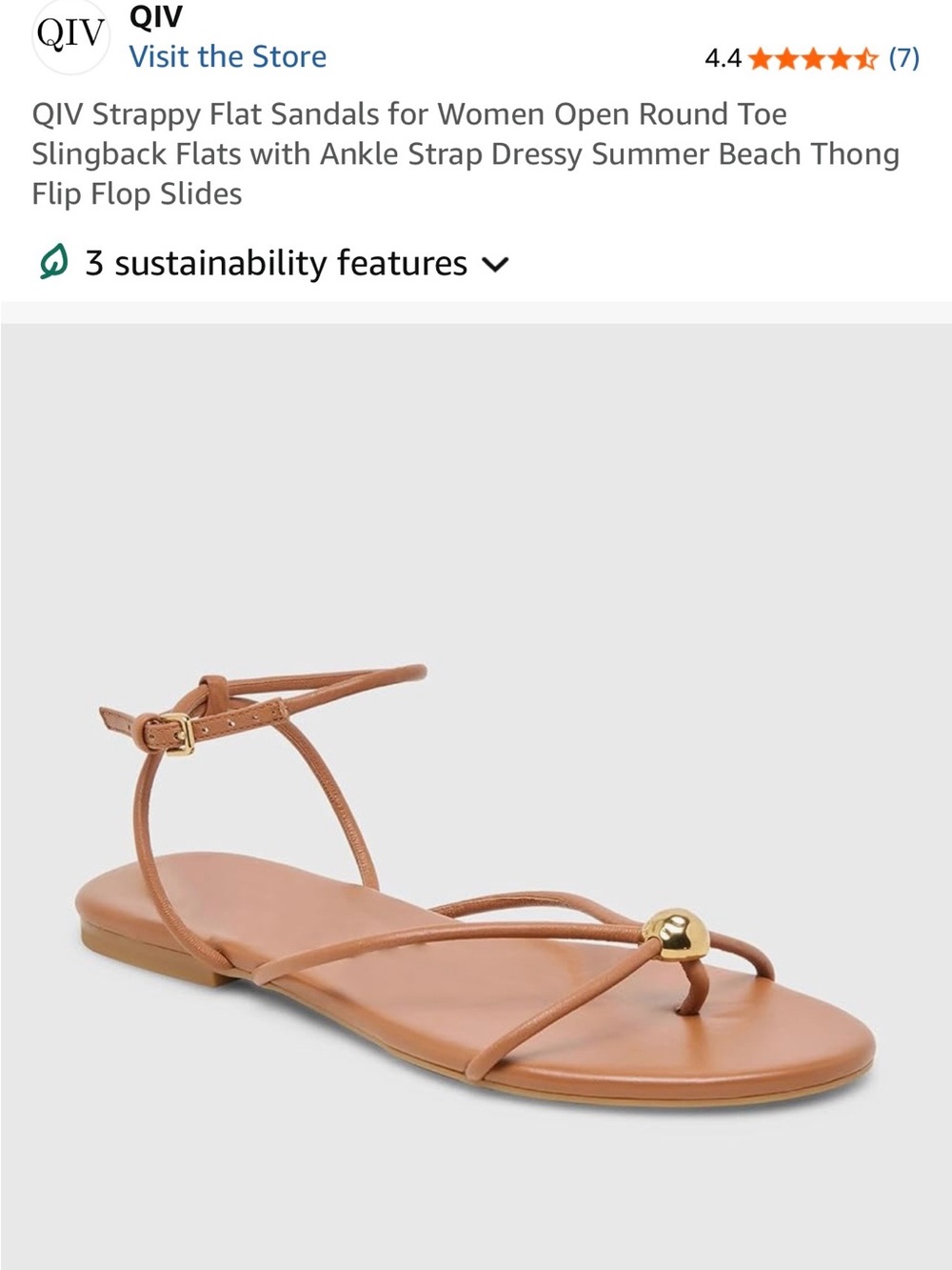QIV Women's Tan Strappy Thong Sandals with Gold Accent